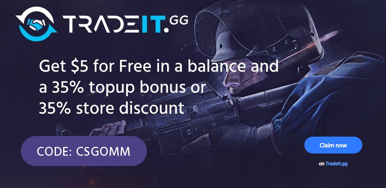 Tradeit.gg: get $5 free balance and a 35% top-up bonus or 35% store discount with code CSGOMM